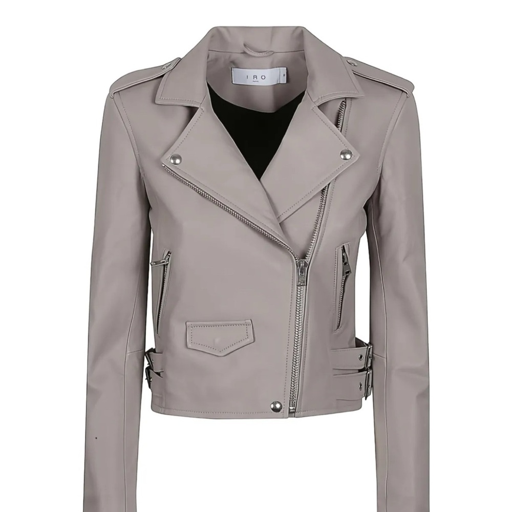 IRO Leather Moto Jacket in Taupe